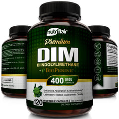 DIM 400mg vegan capsules with no fillers and gluten-free formula.