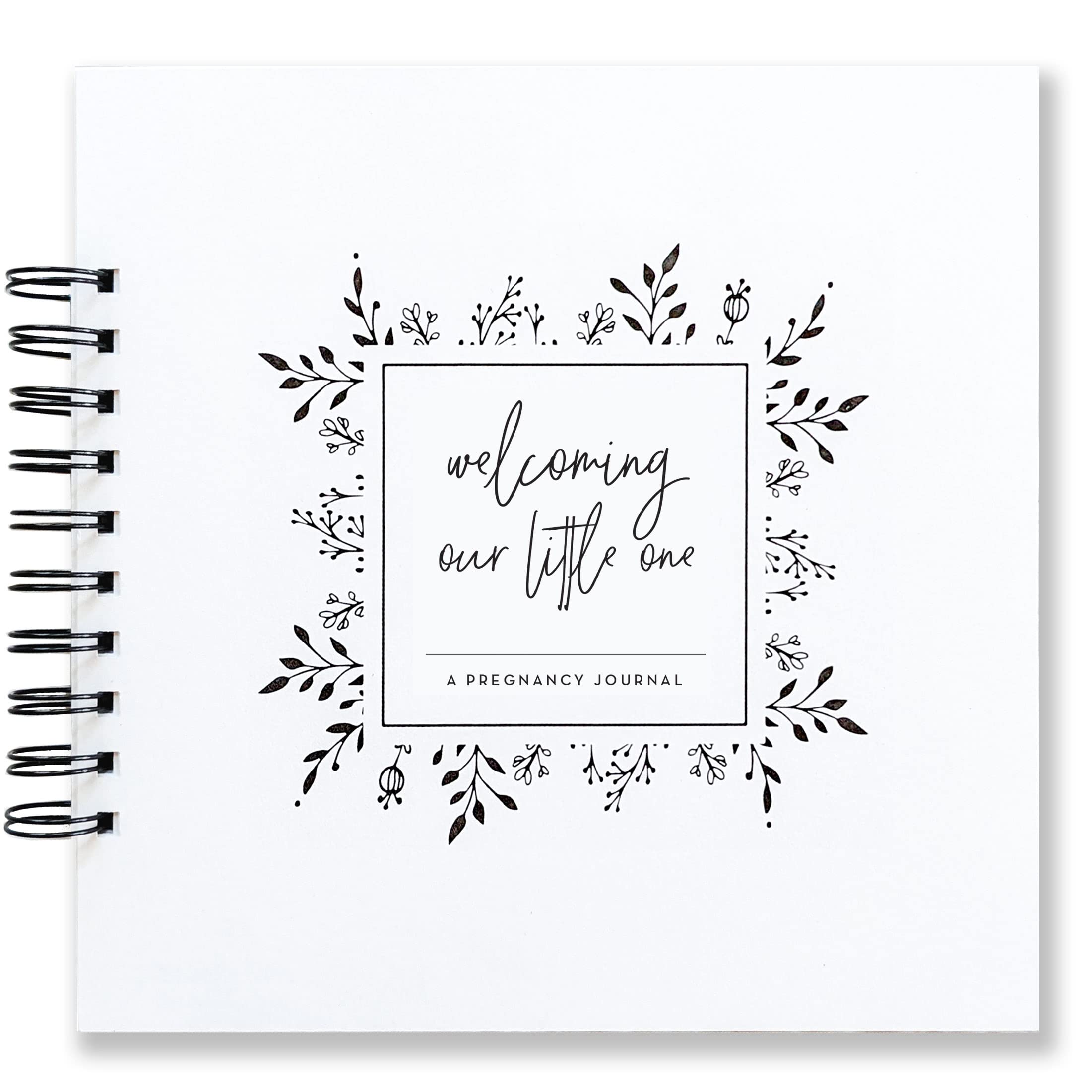 Nuts & Bolts Paper Co. pregnancy journal cover, sleek black-and-white design for timeless keepsakes.