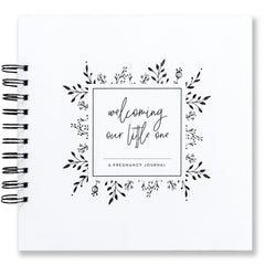 Nuts & Bolts Paper Co. pregnancy journal cover, sleek black-and-white design for timeless keepsakes.