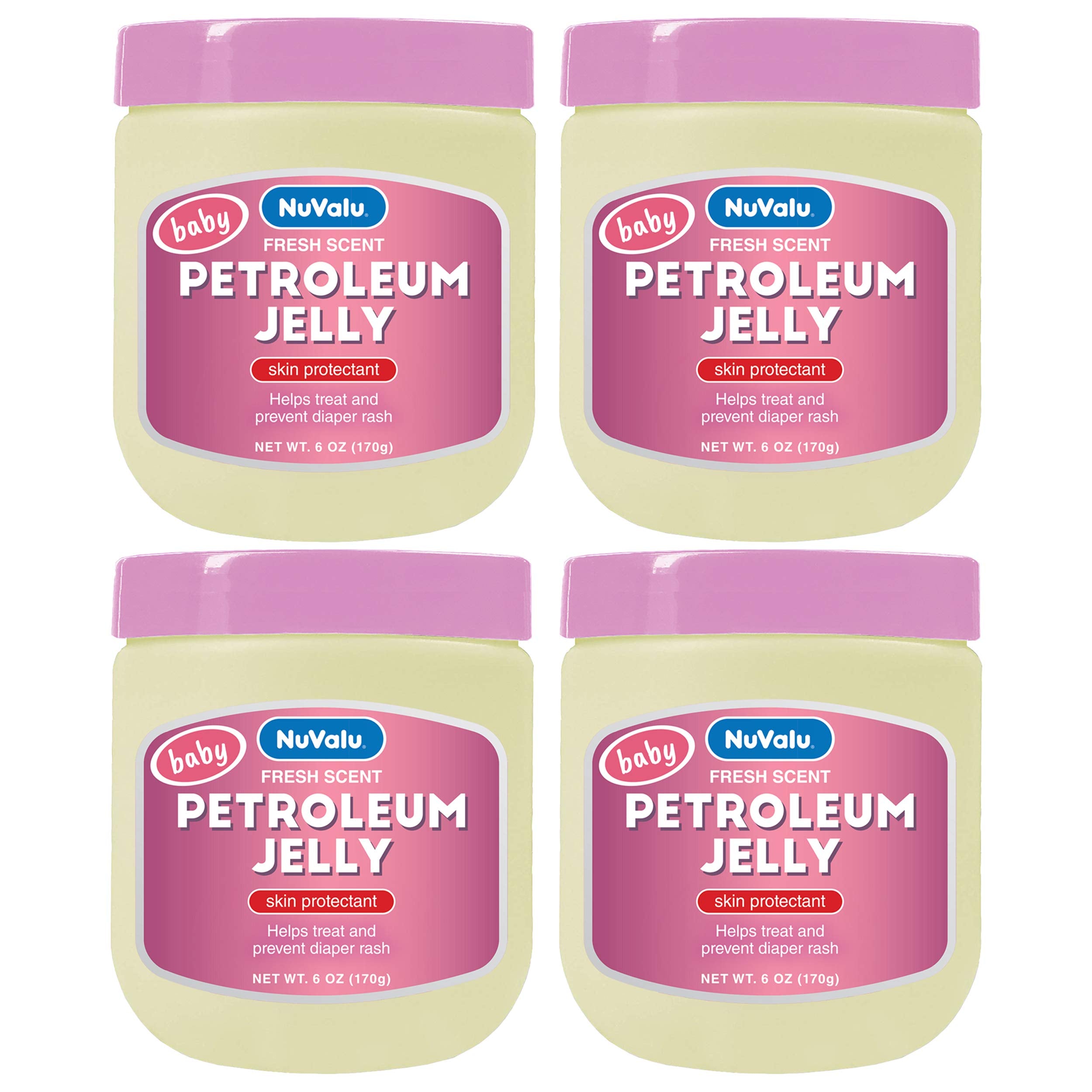 NuValu Petroleum Jelly 6 oz baby pink jar highlights skin protection and moisture.