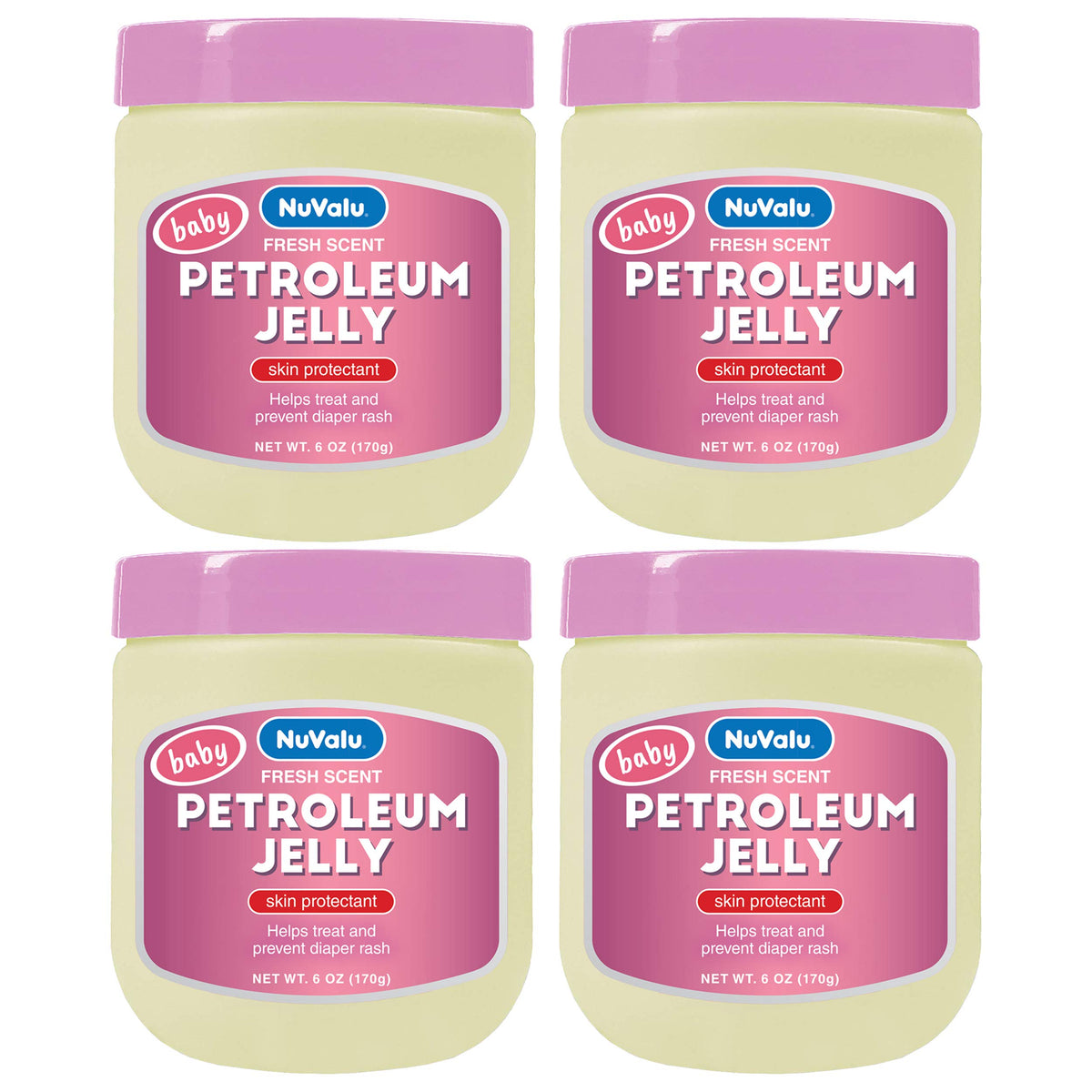 NuValu Petroleum Jelly 6 oz baby pink jar highlights skin protection and moisture.