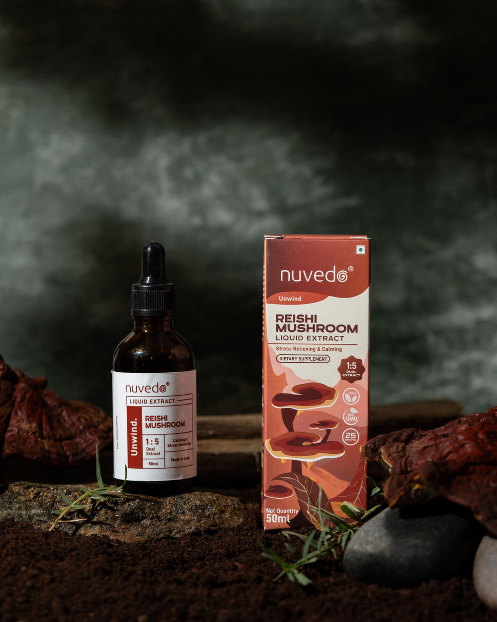 Nuvedo Reishi bottle on shelf looks travel friendly