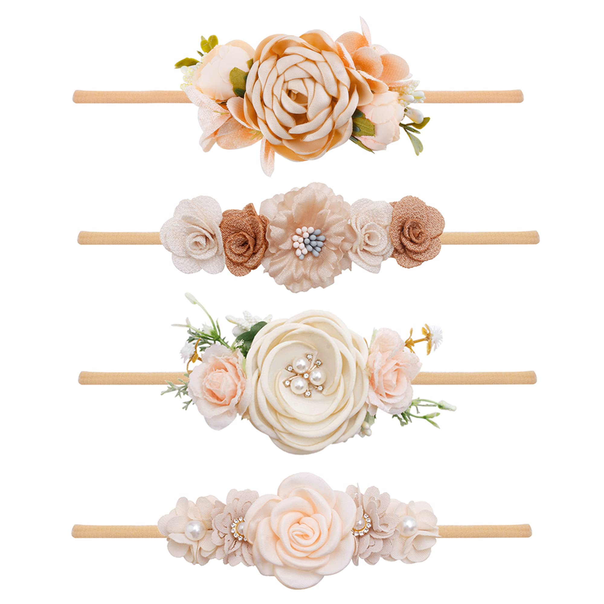 NUWAJP baby flower headband set in pink for newborn photos