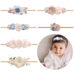 NUWAJP flower headband pink for newborn photos; soft nylon, gentle fit