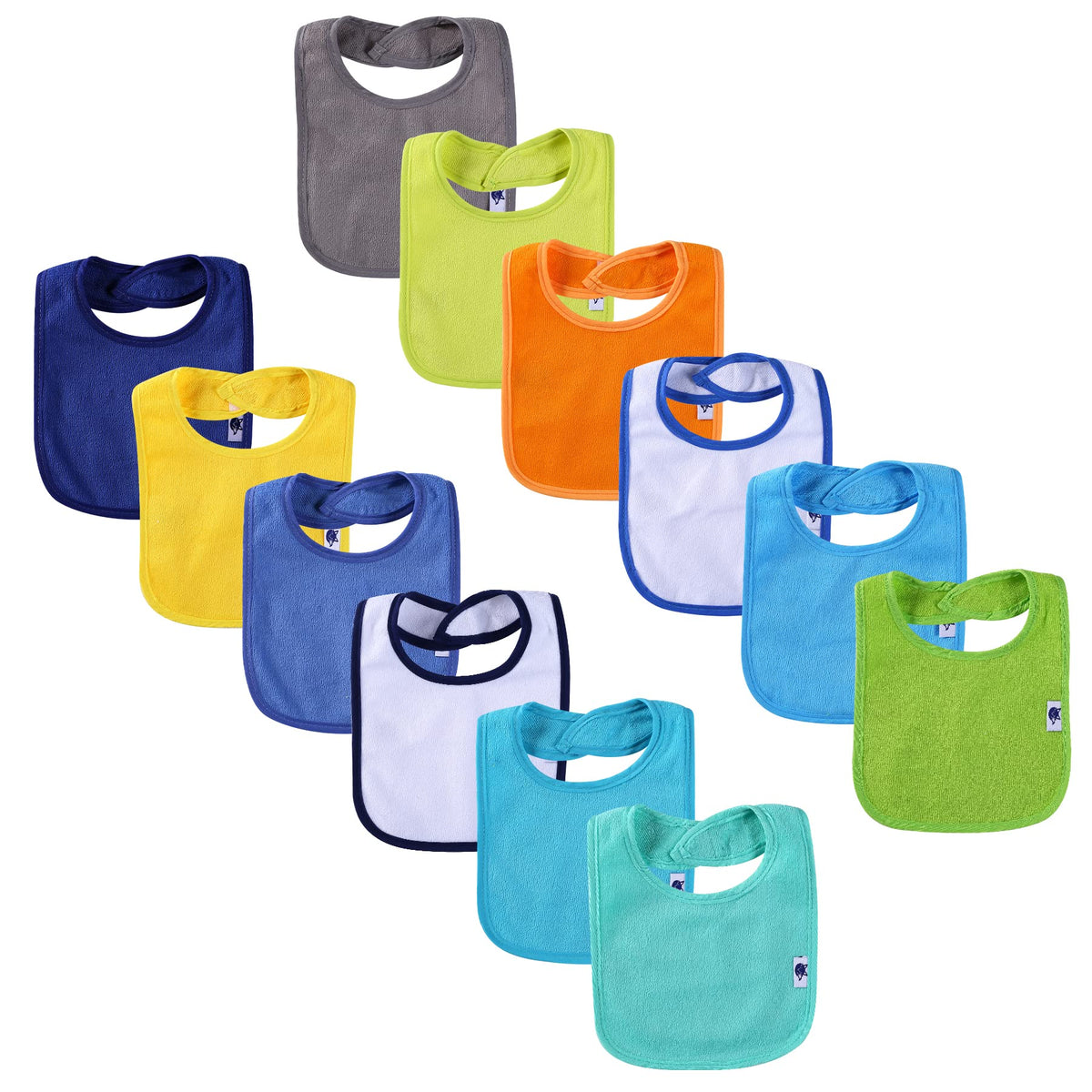 Nvatorfox 12-pack terry bibs keeps baby clothes clean during feeding and drooling.