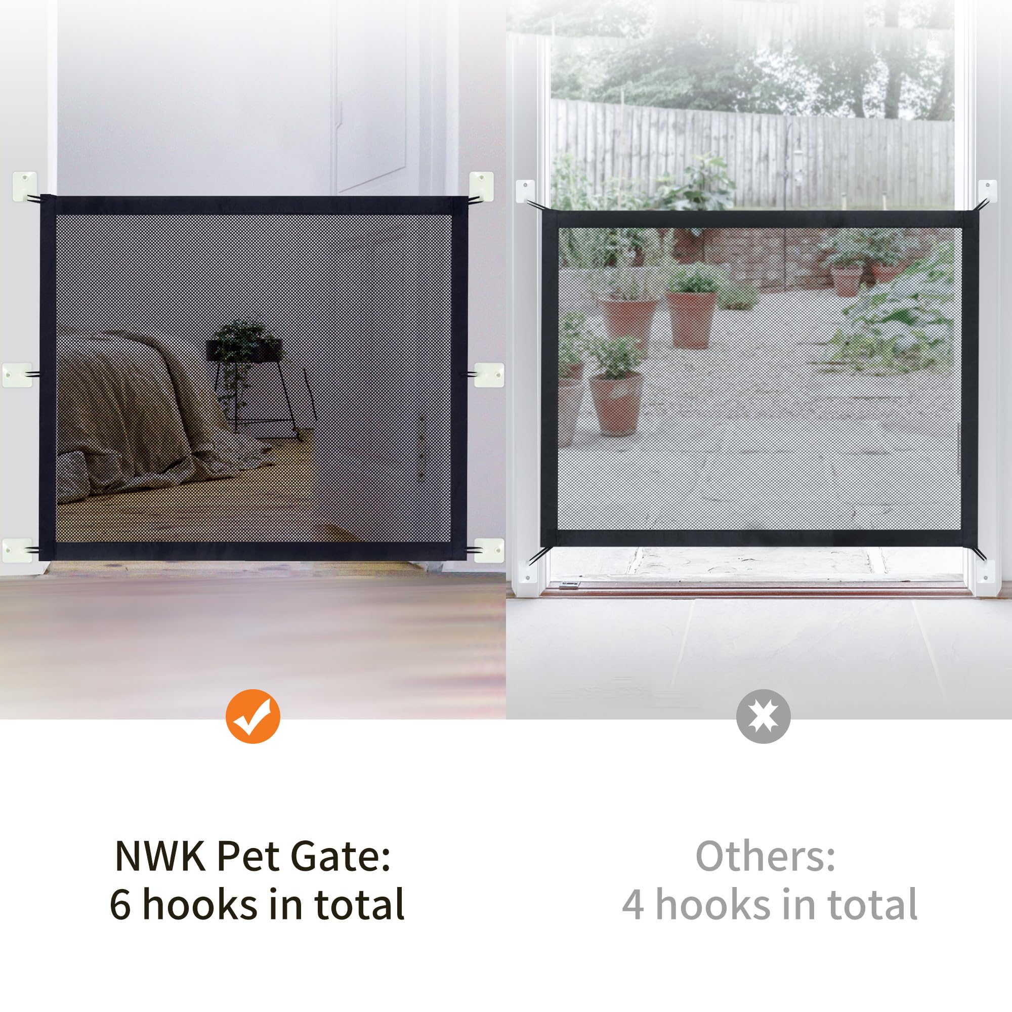 NWK Magic Dog Gate side profile highlights portable, tool-free setup.