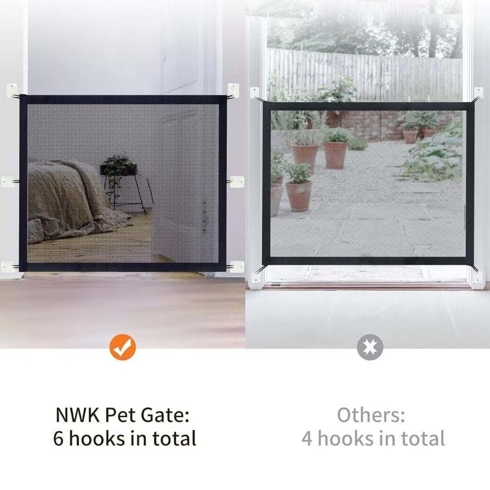 NWK Magic Dog Gate six-hooks design enhances stability and prevents climbing.