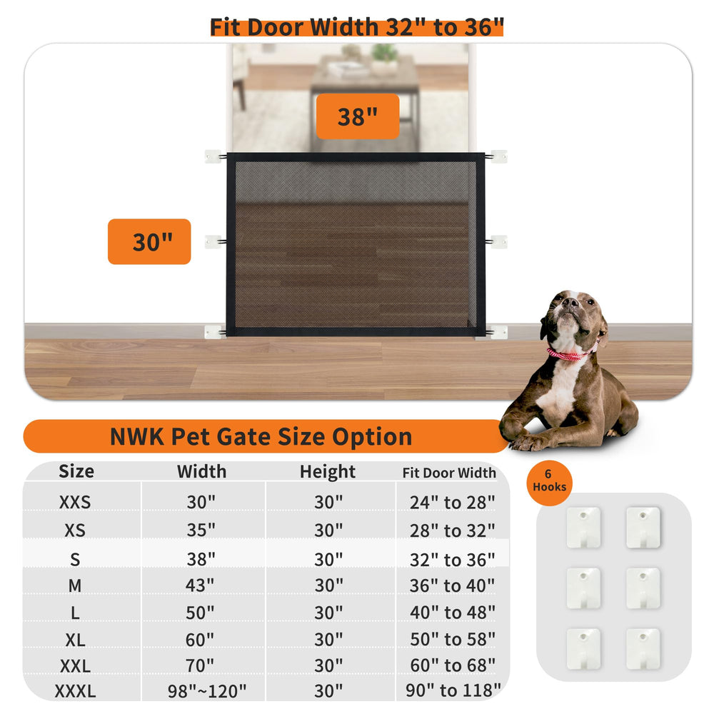 NWK Magic Dog Gate in stair setup shows sturdy 38-inch height for stair safety