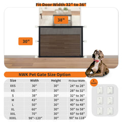 NWK Magic Dog Gate in stair setup shows sturdy 38-inch height for stair safety