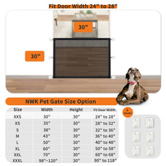 NWK Magic Dog Gate installed on stairs demonstrates a secure barrier for pets.