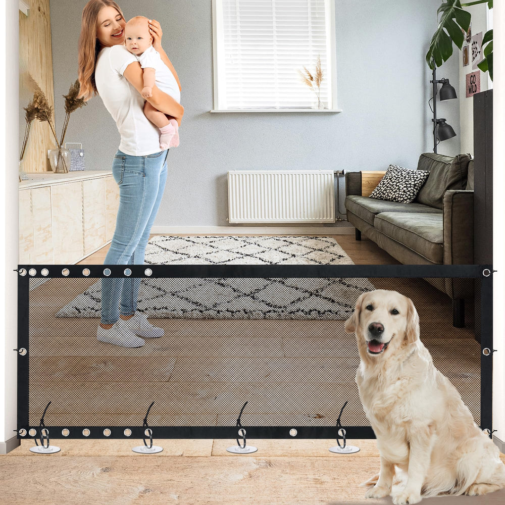 NWK Magic Dog Gate on stairs with sturdy mesh for safe play
