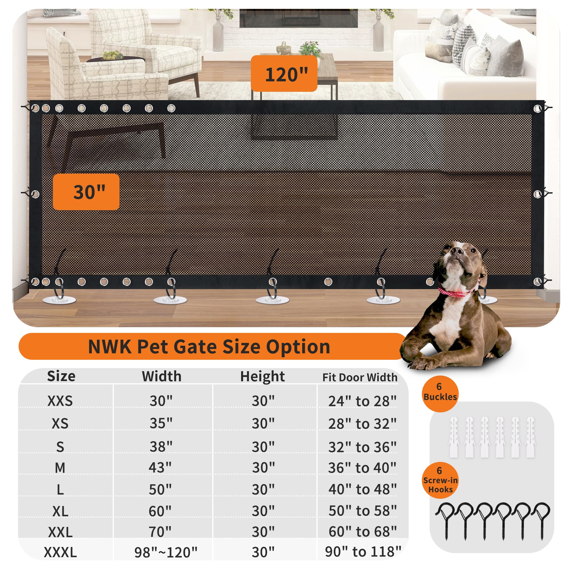 NWK Magic Dog Gate showing adjustable width for large openings