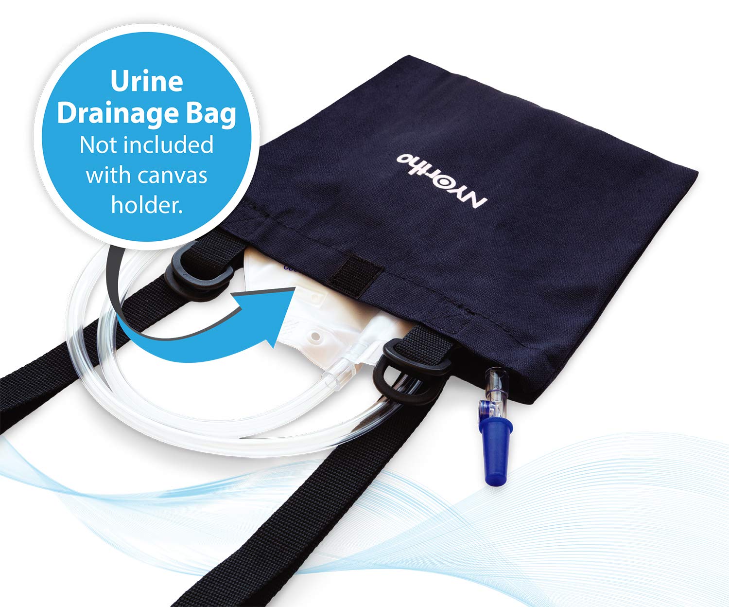 NYOrtho Urine Drainage Bag Holder with quick-release buckle for easy attachment.