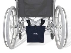 NYOrtho Urine Drainage Bag Holder on a wheelchair provides discreet bag concealment.