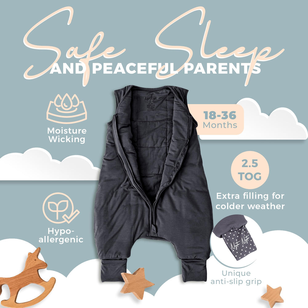 Nyte Nyte Baby 2.5 TOG gray sleep sack back view with secure fit