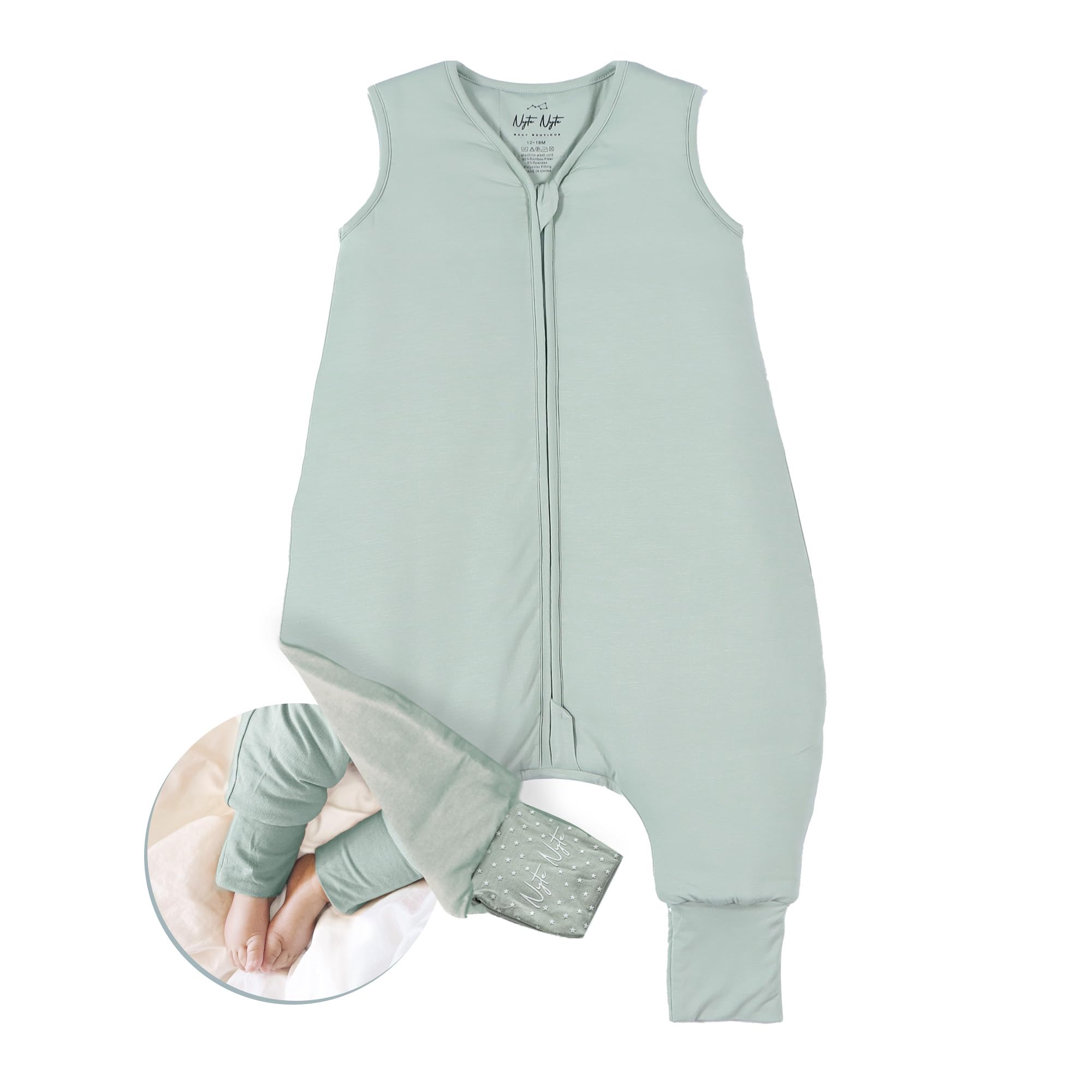 Nyte Nyte Baby sleep sack mint front view for cozy night warmth and sleeveless freedom