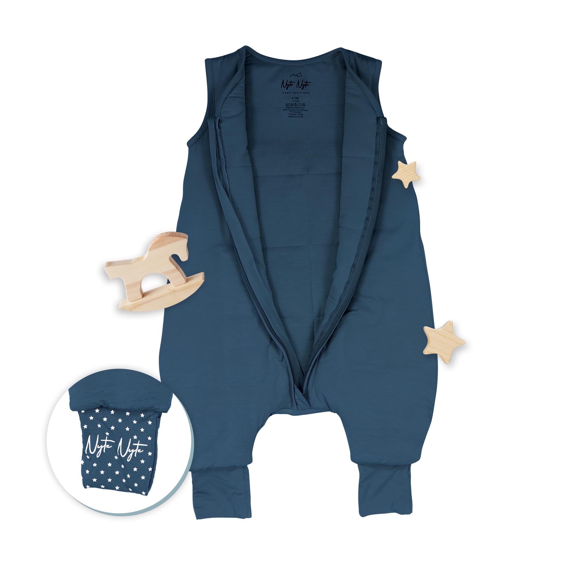 Nyte Nyte Baby Waterloo features adjustable feet cuffs and anti-slip grip for secure movement.
