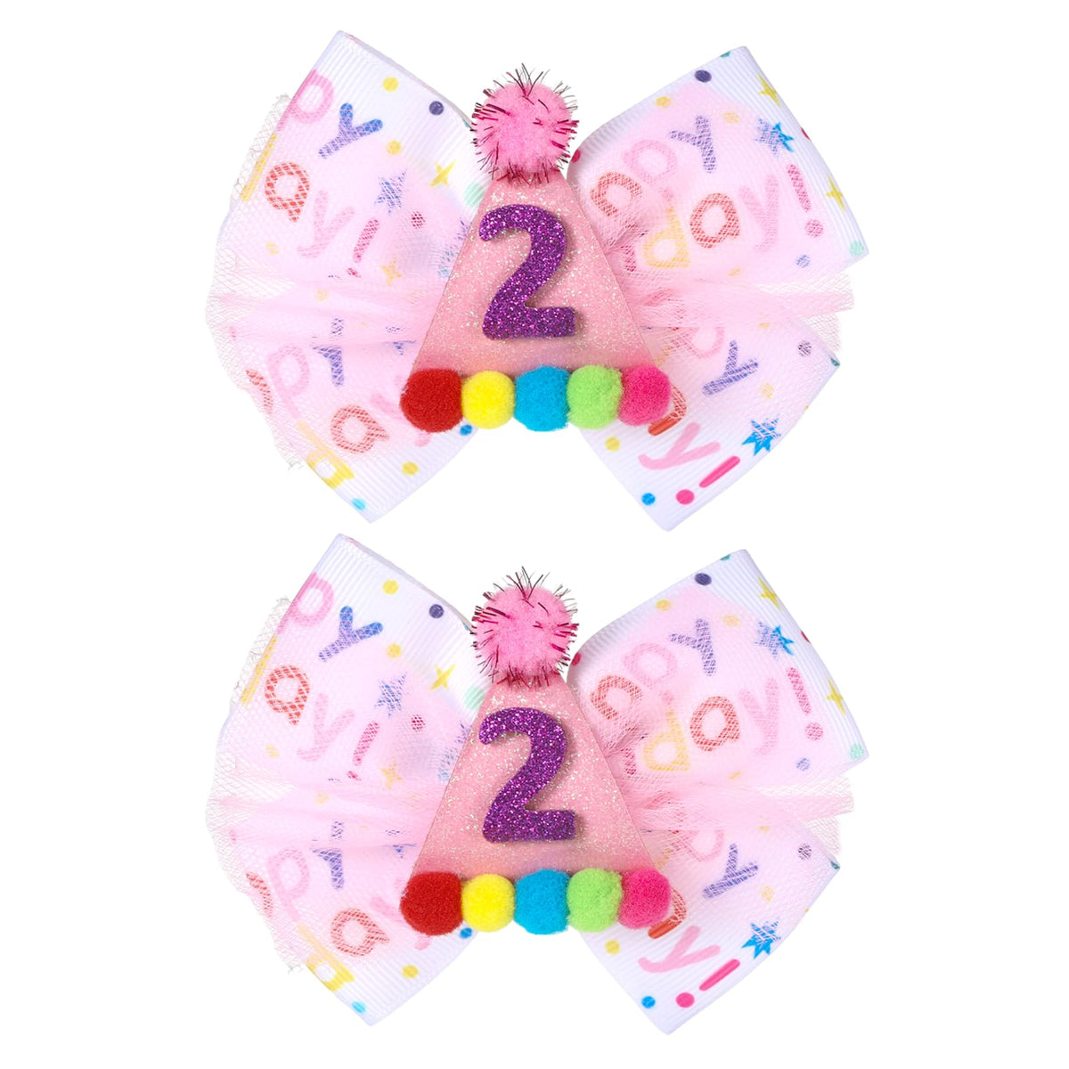 NYTGAH pink confetti birthday bow adds sparkle to baby girl's hairstyle.