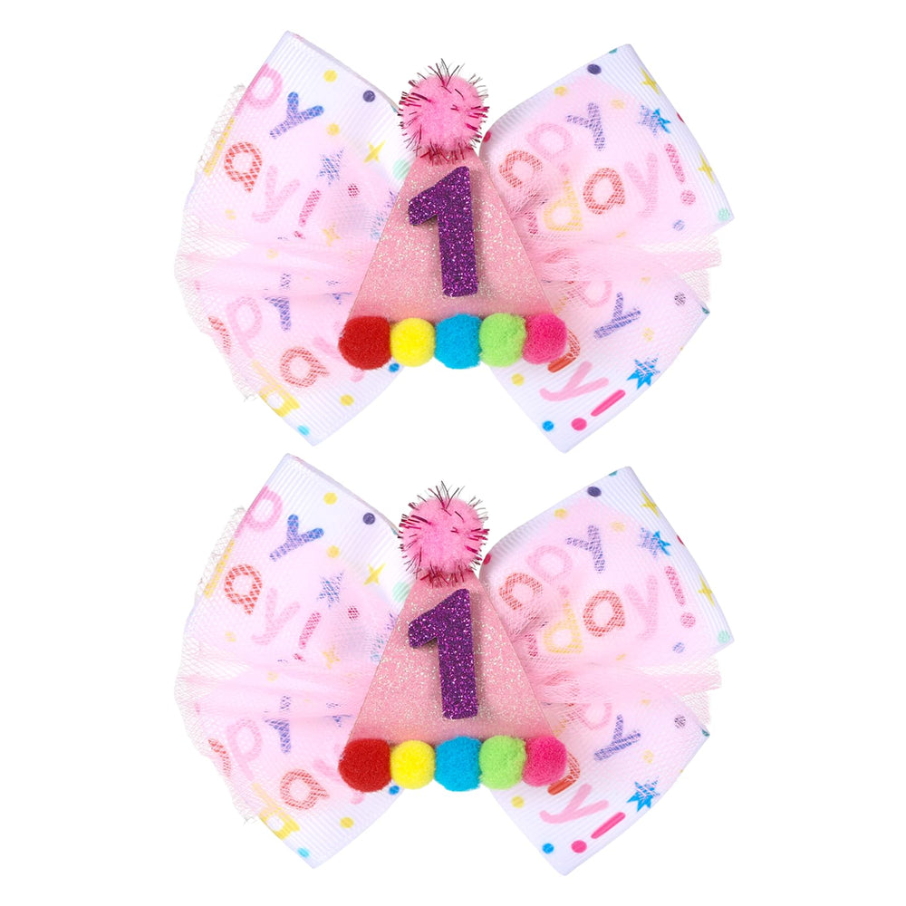 NYTGAH pink confetti birthday bow adds festive sparkle to baby hair.