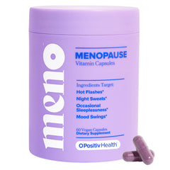 O Positiv MENO bottle front, compact package for on-the-go menopause support.