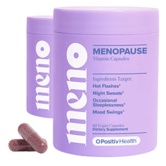 O Positiv MENO bottle and packaging highlighting hormone-free menopause support