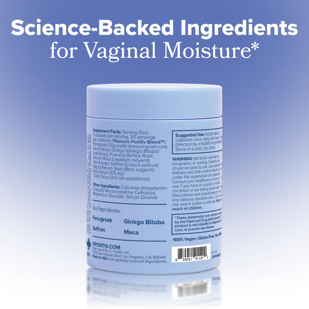 O Positiv MENO drug-free, hormone-free badge signals purity.
