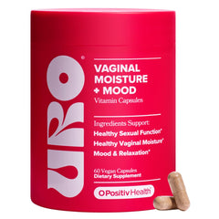 O Positiv URO bottle pour showing easy daily dosing for vaginal moisture support.