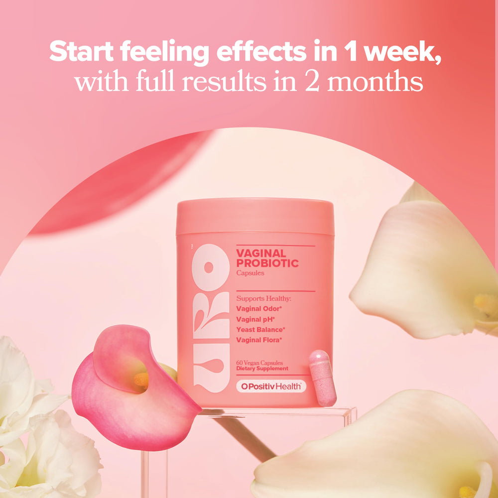 O Positiv URO graphic shows V-Positiv blend and XOS prebiotics.