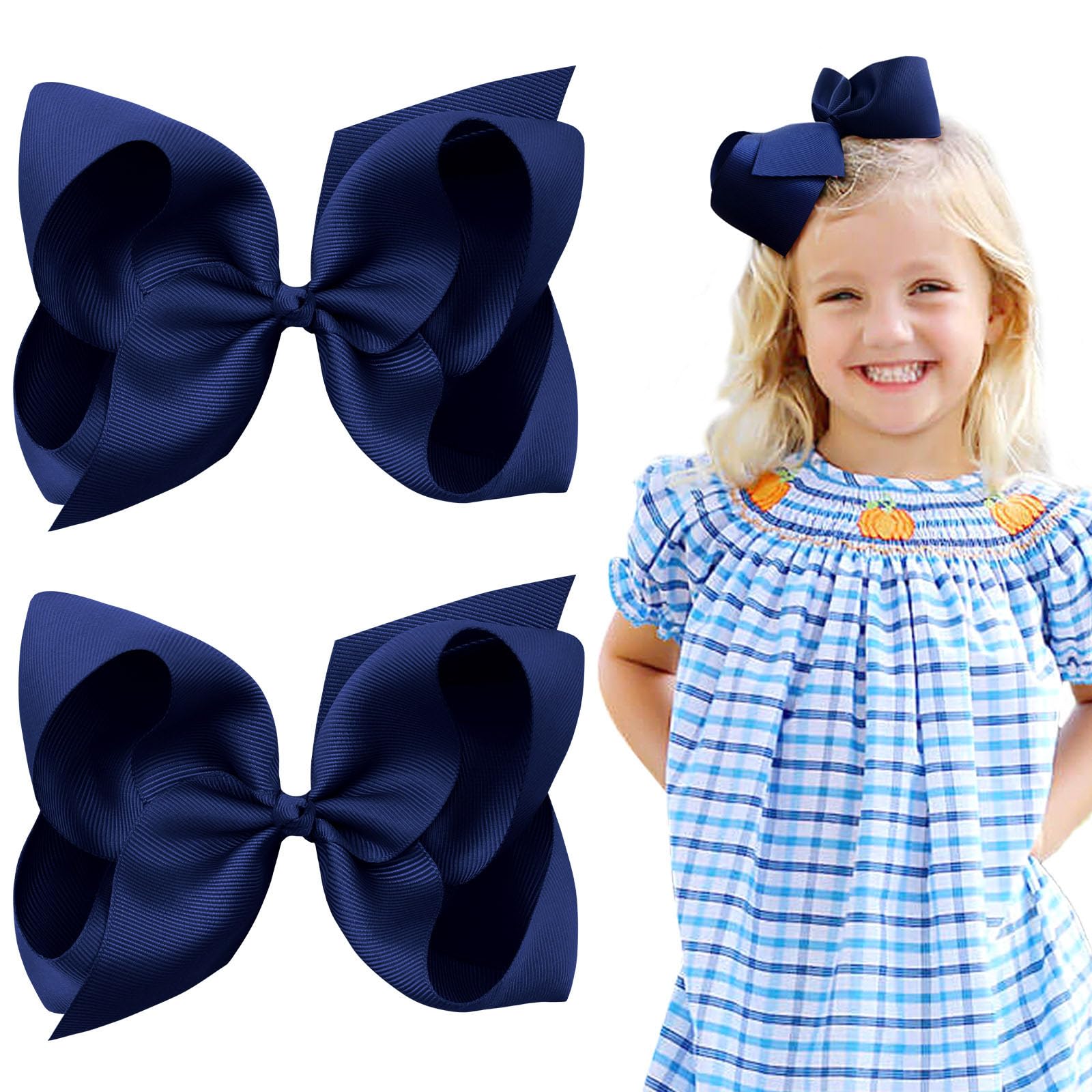 OAOLEER navy layered grosgrain barrette pair for versatile everyday wear.