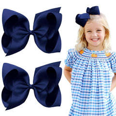 OAOLEER navy layered grosgrain barrette pair for versatile everyday wear.
