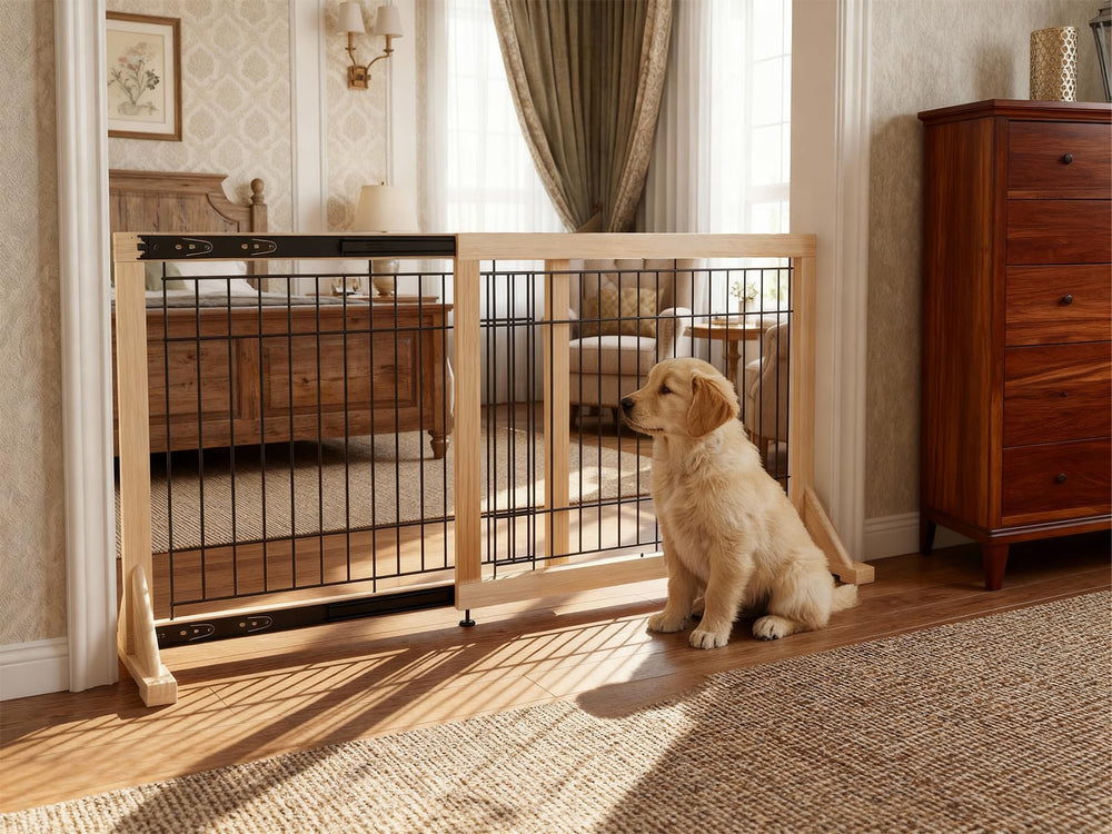 Oapety adjustable-width gate set for doorways and hallways.