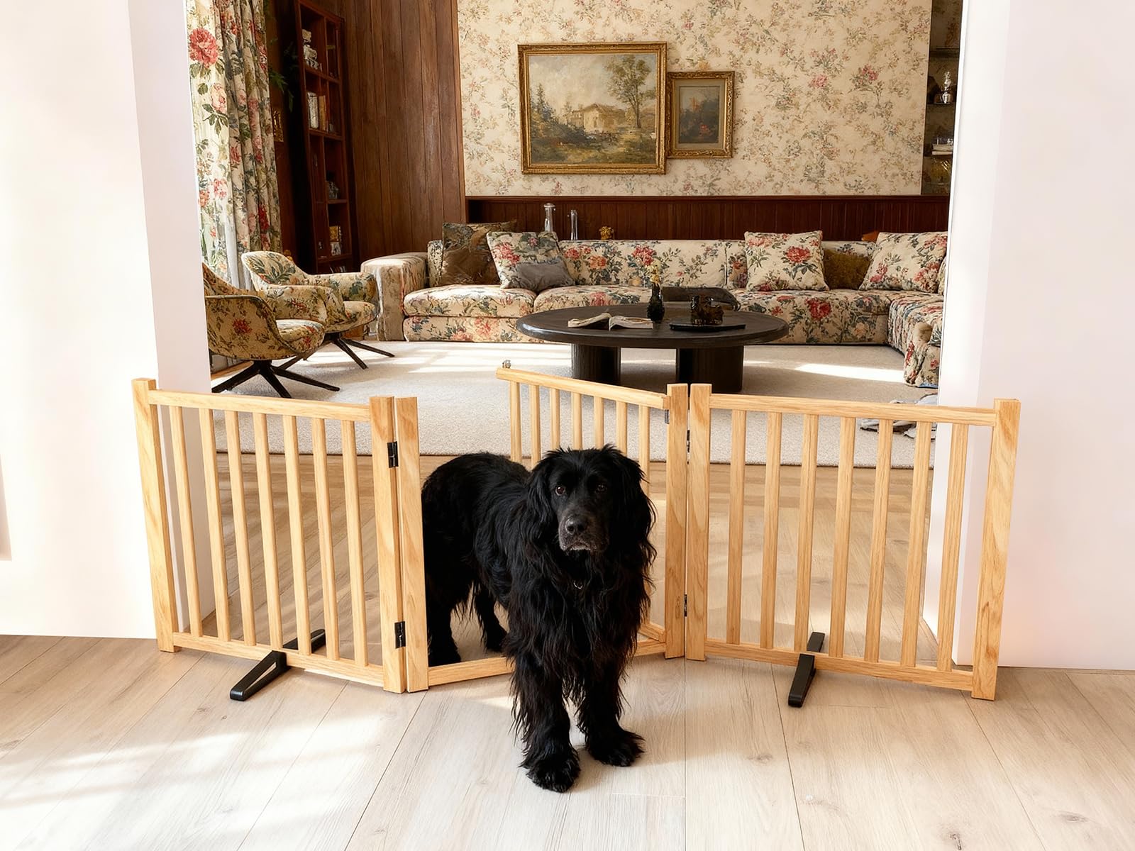 Oapety freestanding gate displayed without drilling, ideal for renters.