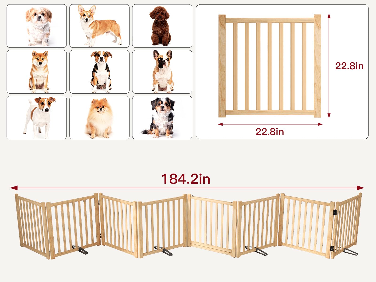 Oapety Wood Dog Gate with Pass-Through Door for easy access
