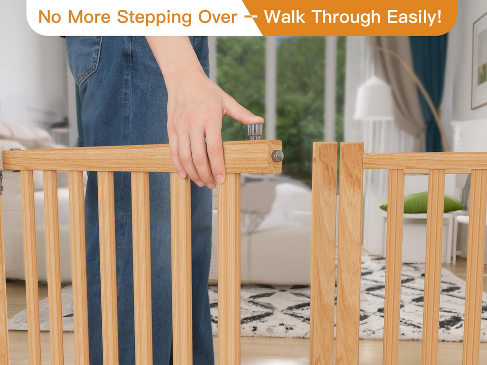 Oapety gate placed across a doorway, blocking stairs safely.