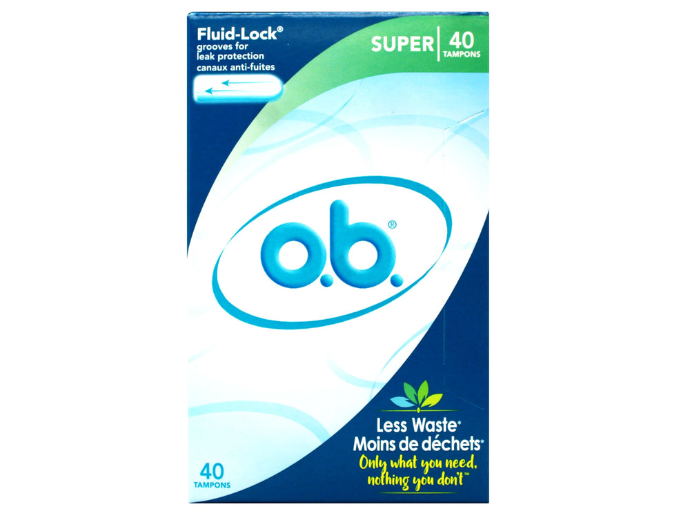 o.b. tampons with FluidLock grooves close-up for reliable leak protection.