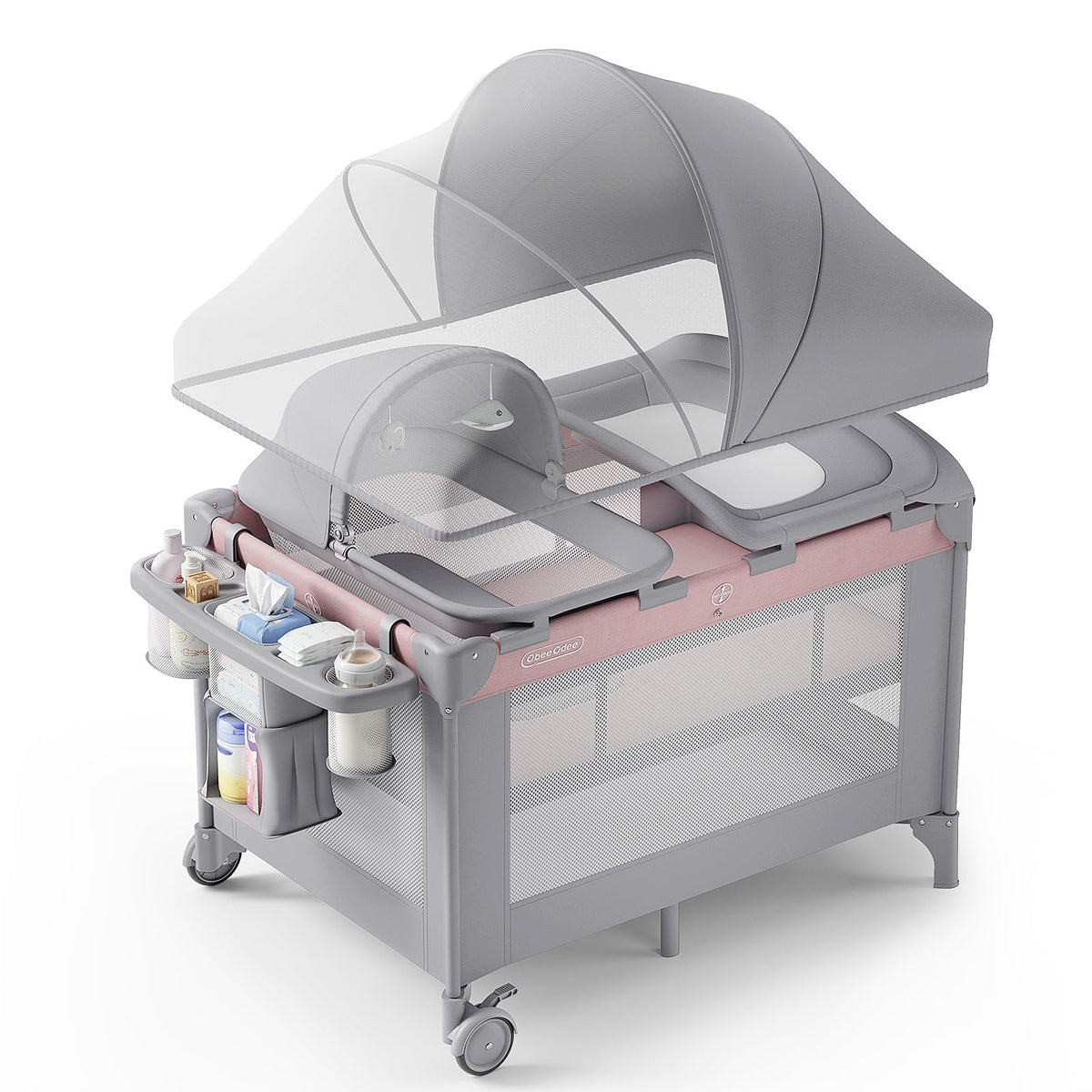Obbee Odee 4in1 bassinet setup showcases versatile newborn care in one compact, space-saving unit.