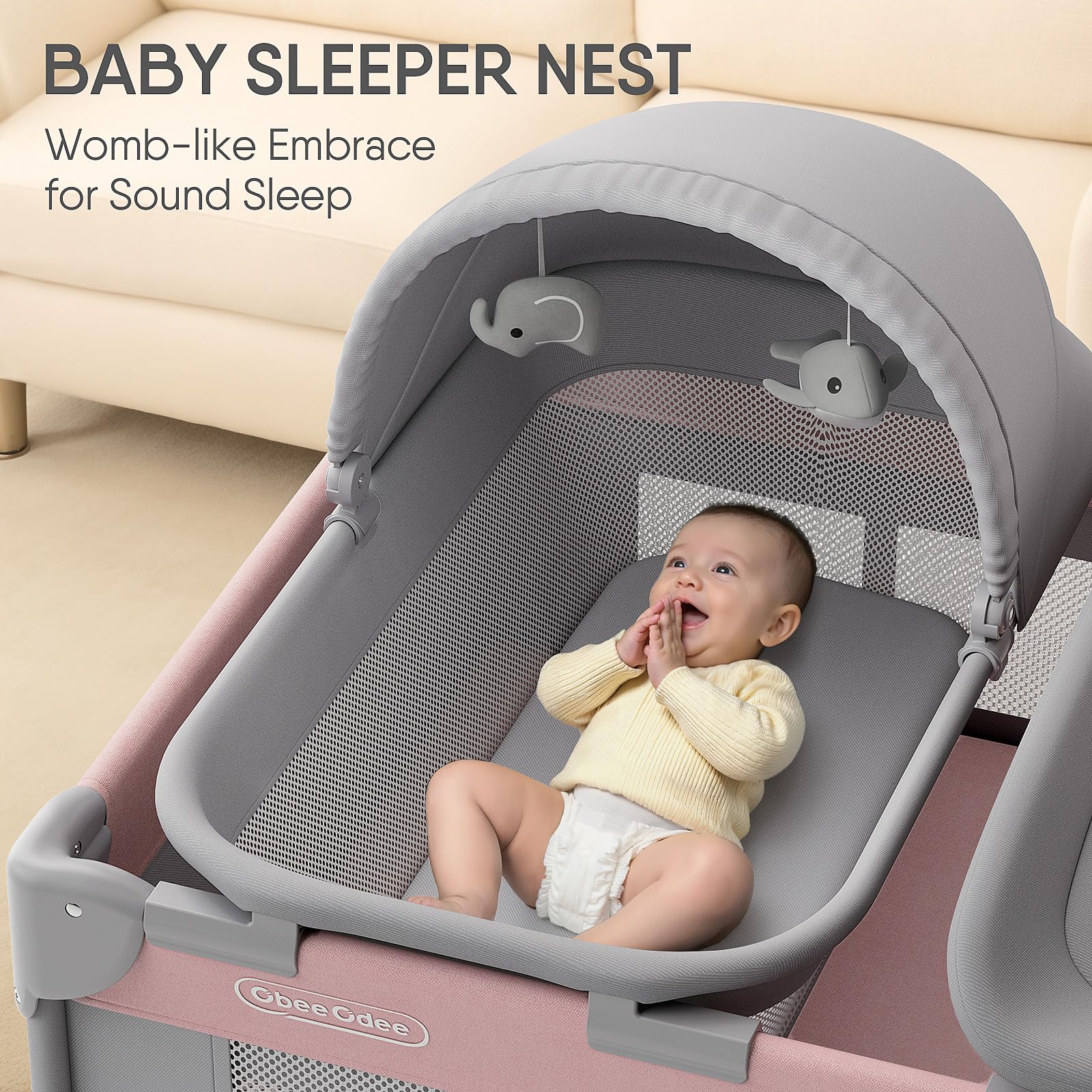 Obbee Odee changing station image highlights a wide, easy diaper change with built-in storage.