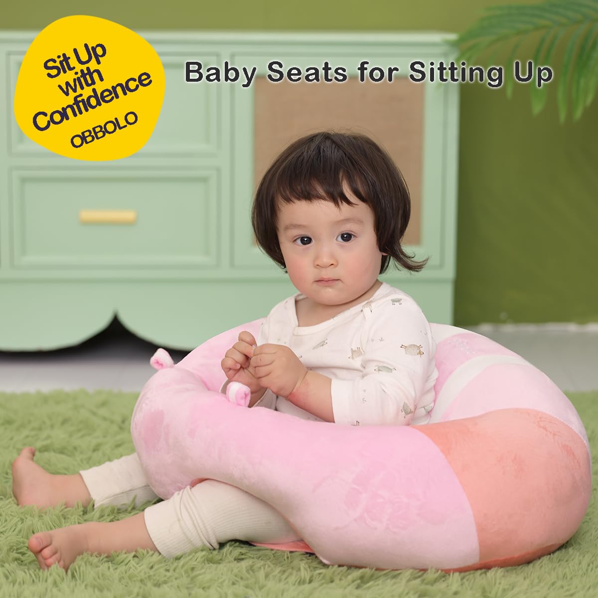 OBBOLO baby sit-up chair with ample stuffing provides extra support during playtime.