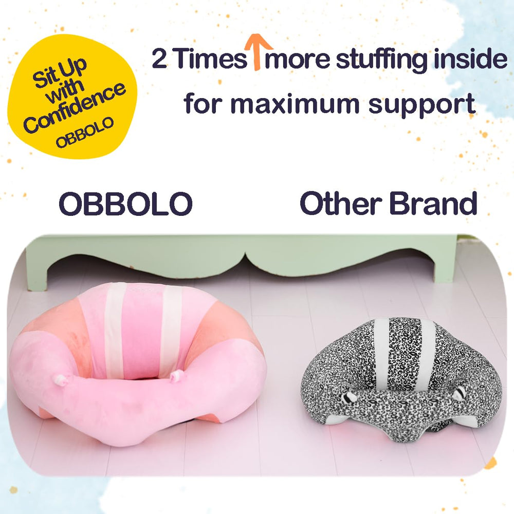 OBBOLO baby sit-up chair highlights larger, stable base for secure exploration.