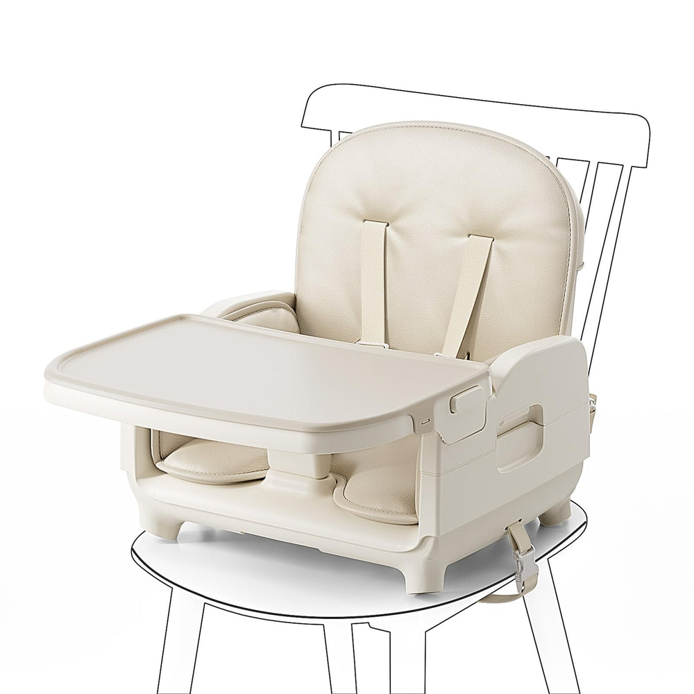 Obee Odee compact beige high chair fits small dining spaces