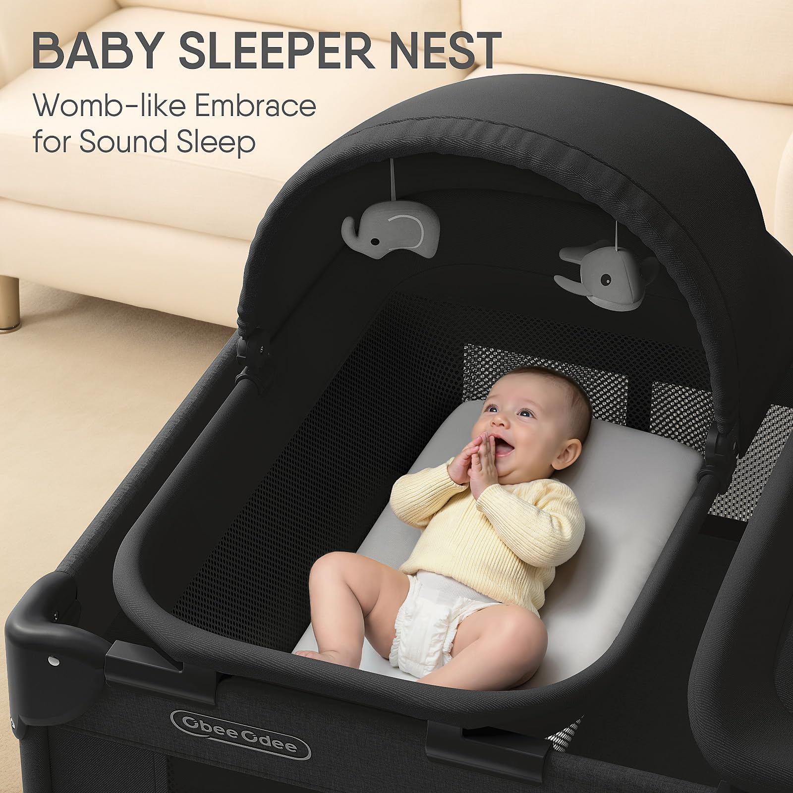 Obee Odee changing table close-up, with built-in storage for essentials.