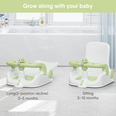 Obee Odee bath seat in half-lying mode for babies not yet upright.
