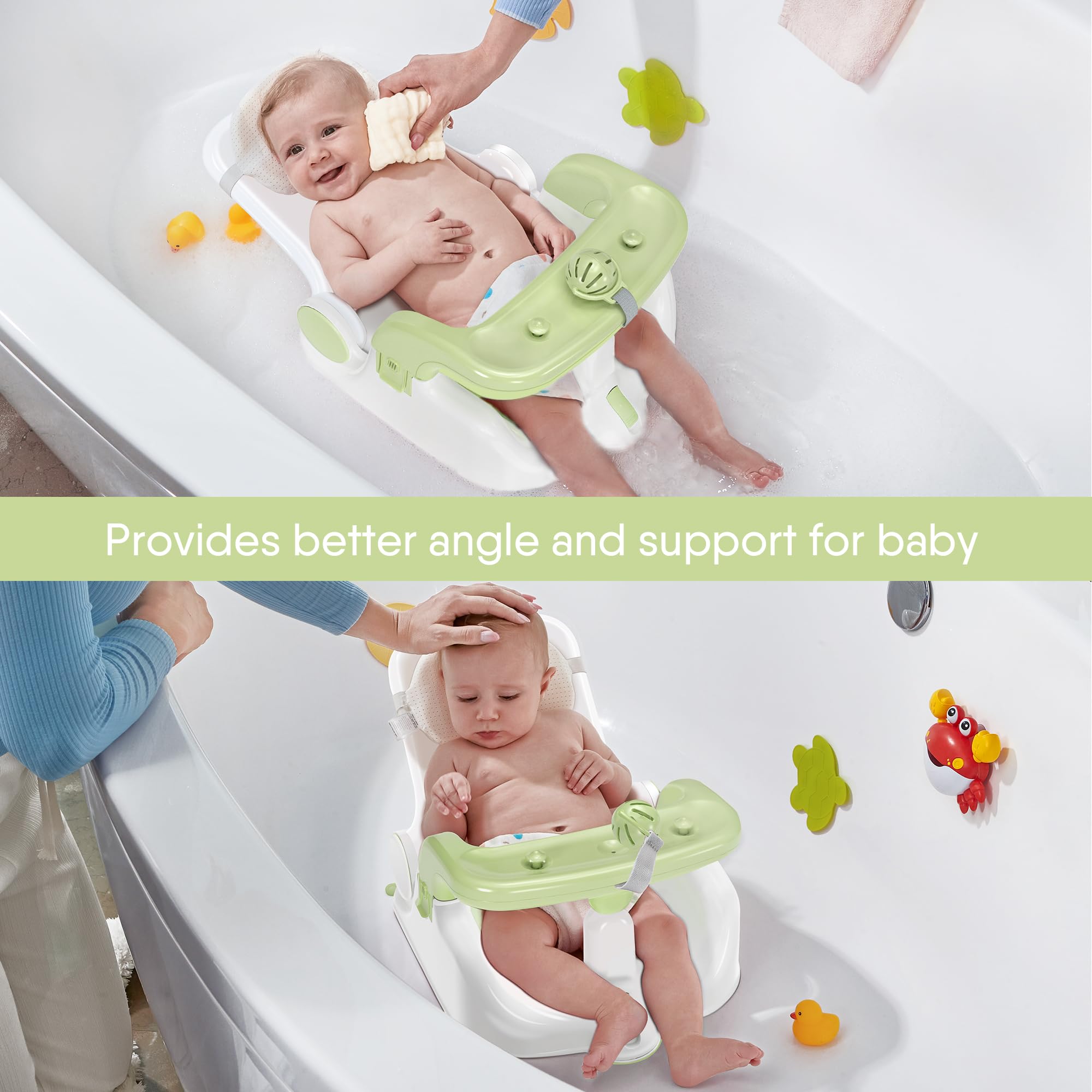 Obee Odee newborn lying mode cushions head and back during baths.
