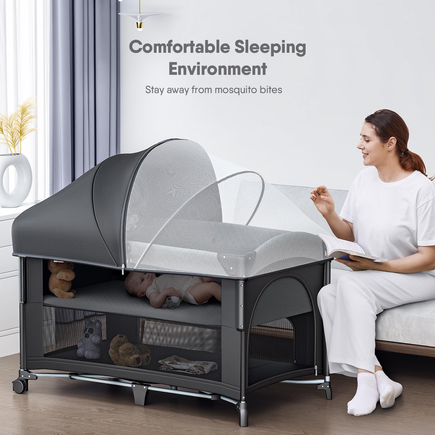 Obee Odee bedside crib sleeper allows close, convenient feeding and soothing