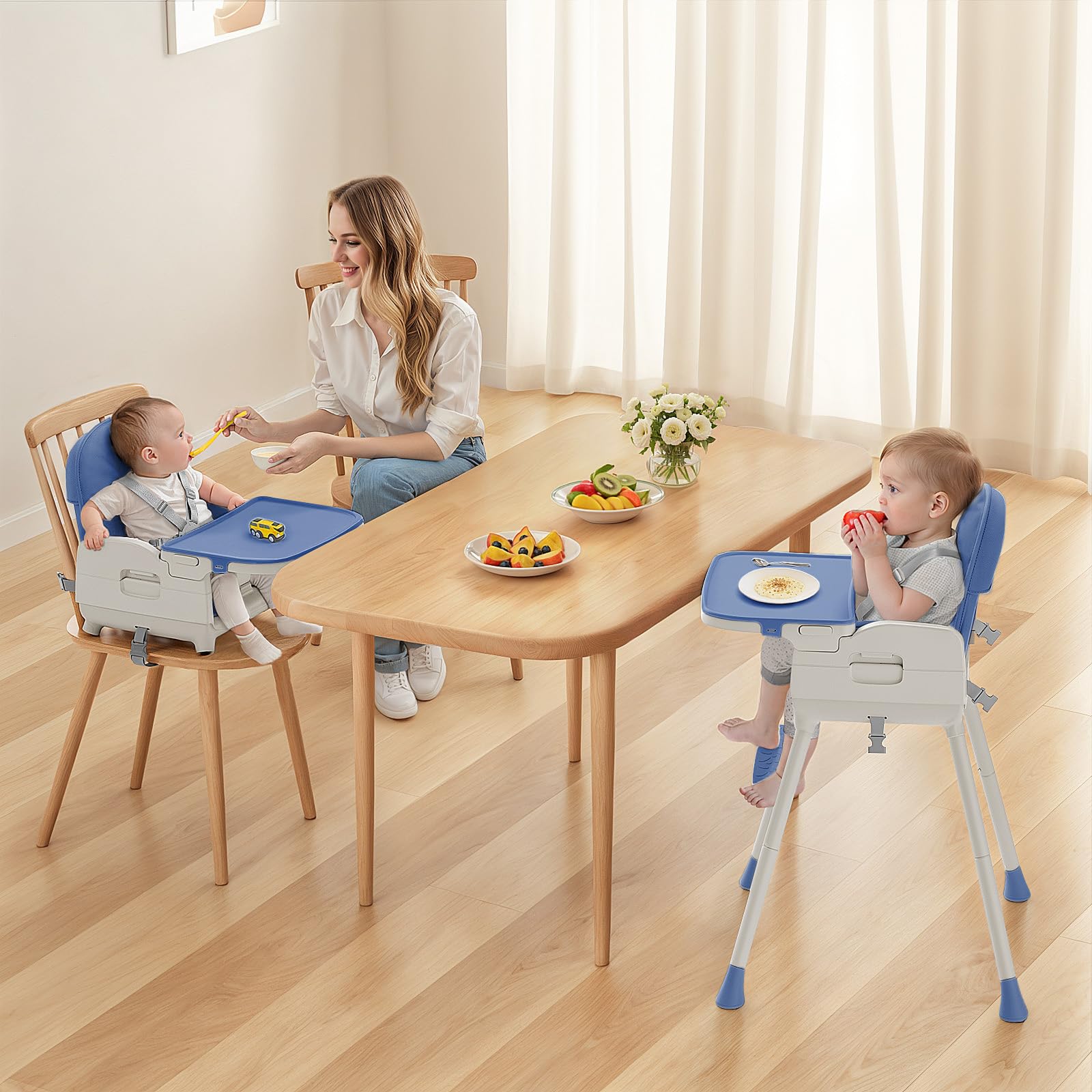 Obee Odee highchair with adjustable legs supports growing toddlers.