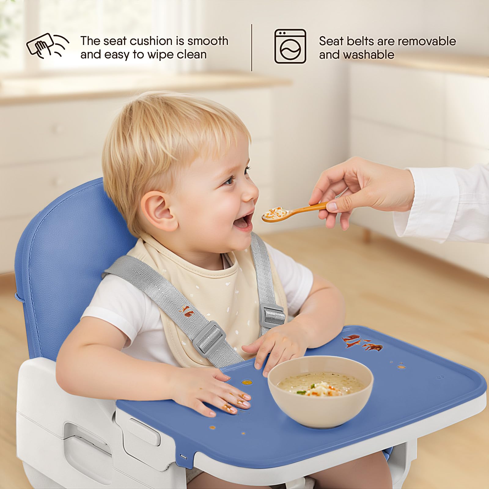 Obee Odee highchair sturdy base supports up to 110 lbs.