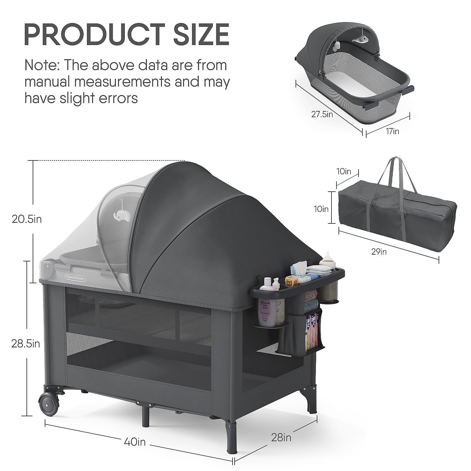 Durable safety design and sturdy base with storage area for baby essentials