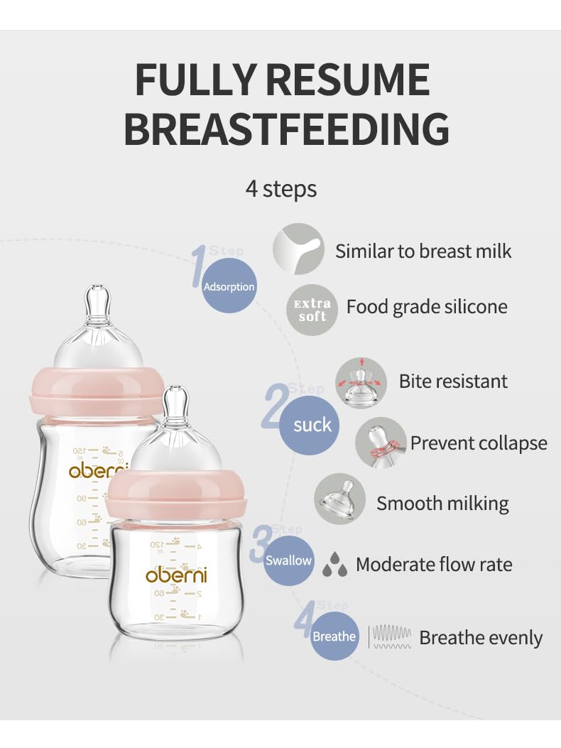 Oberni 2-pack pink baby bottles for newborns.