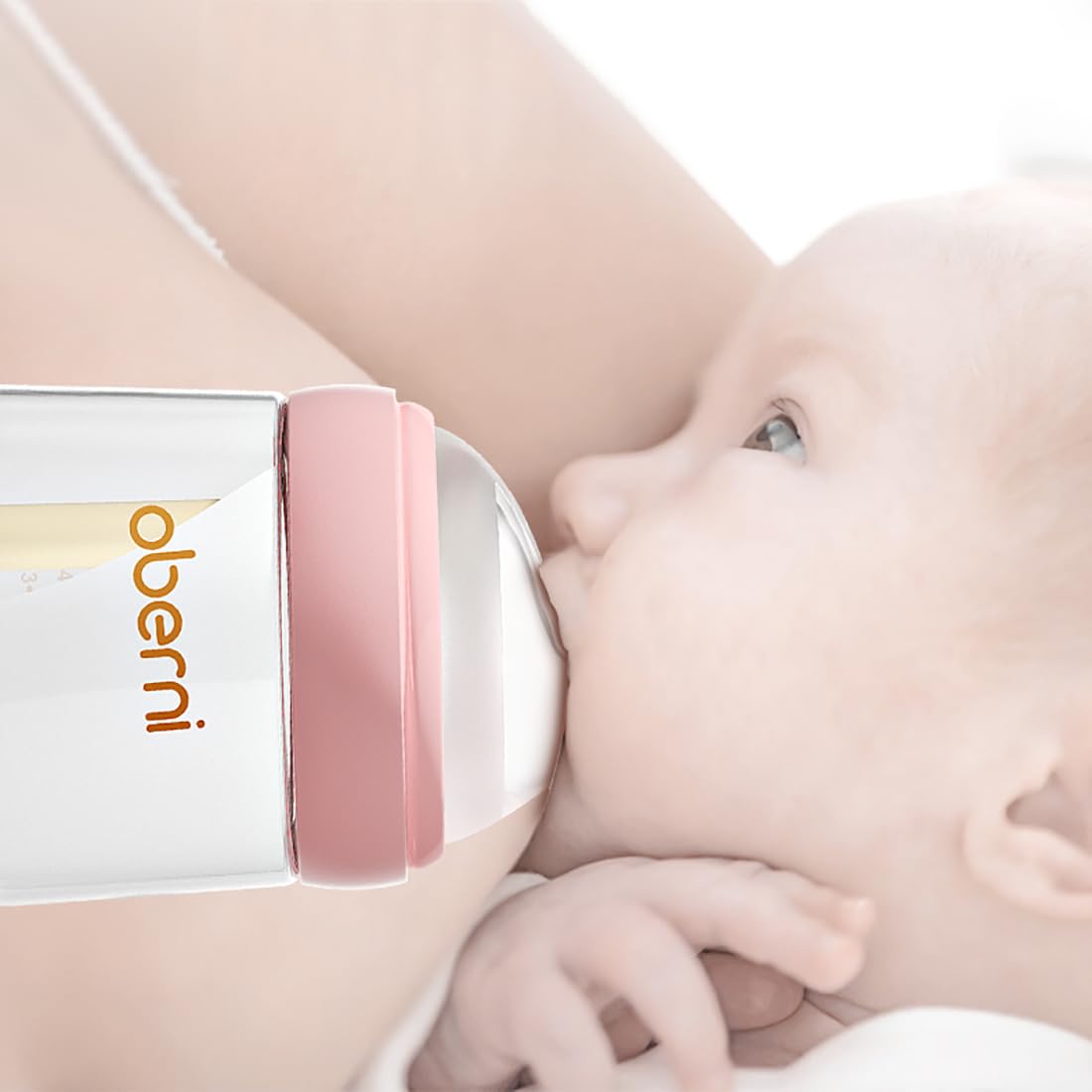 Oberni 150ml pink bottle for newborns 0+ months, lightweight and compact.