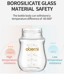 Oberni 5 oz glass bottle with slow-flow, natural-response nipple.